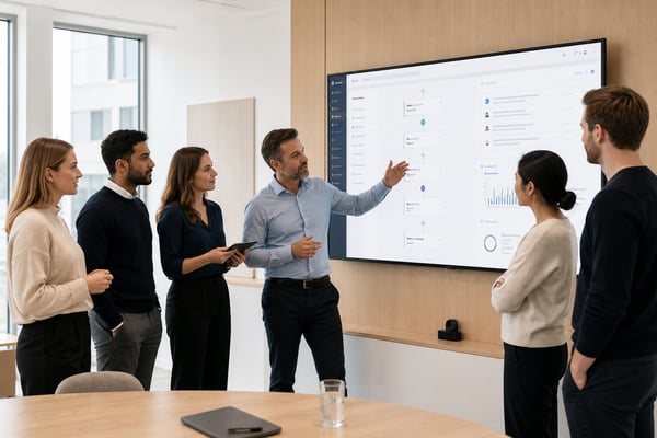 Scandinavian Office with B2B Team at Workflow Dashboard