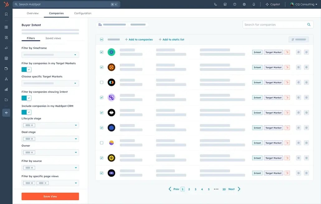 Buyer Intent 2 _ Filters & Revealed Companies Visiting