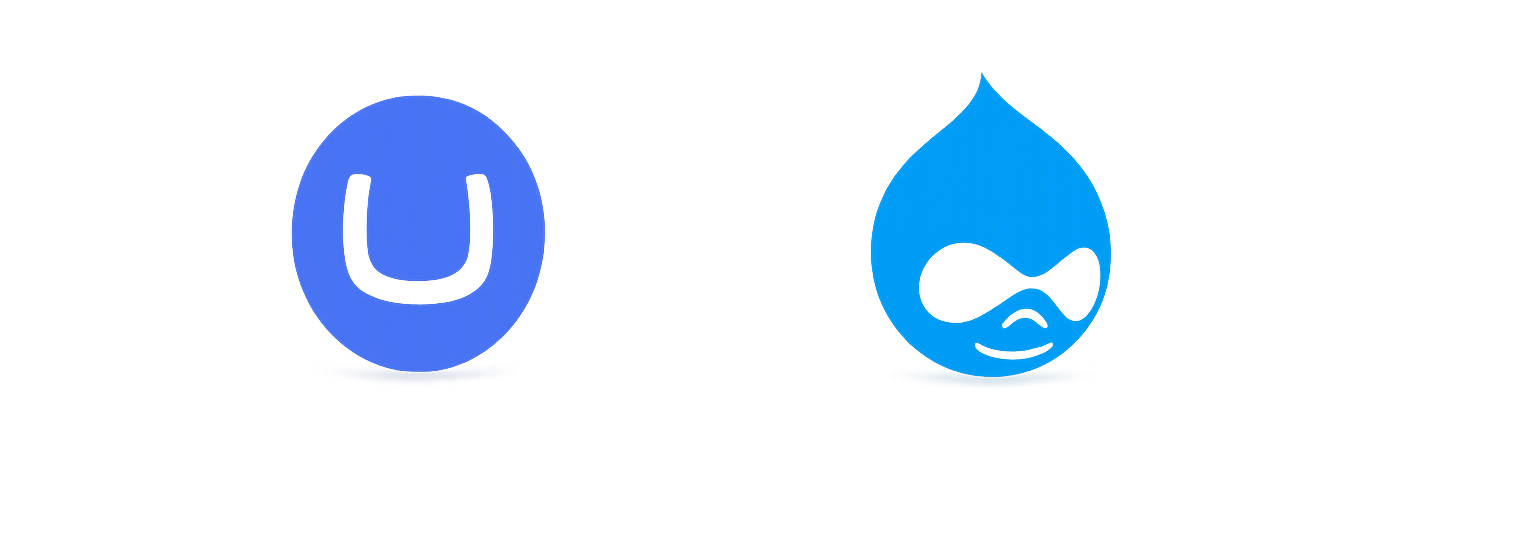 CMS-logoer på hvid baggrund drupal + umbraco