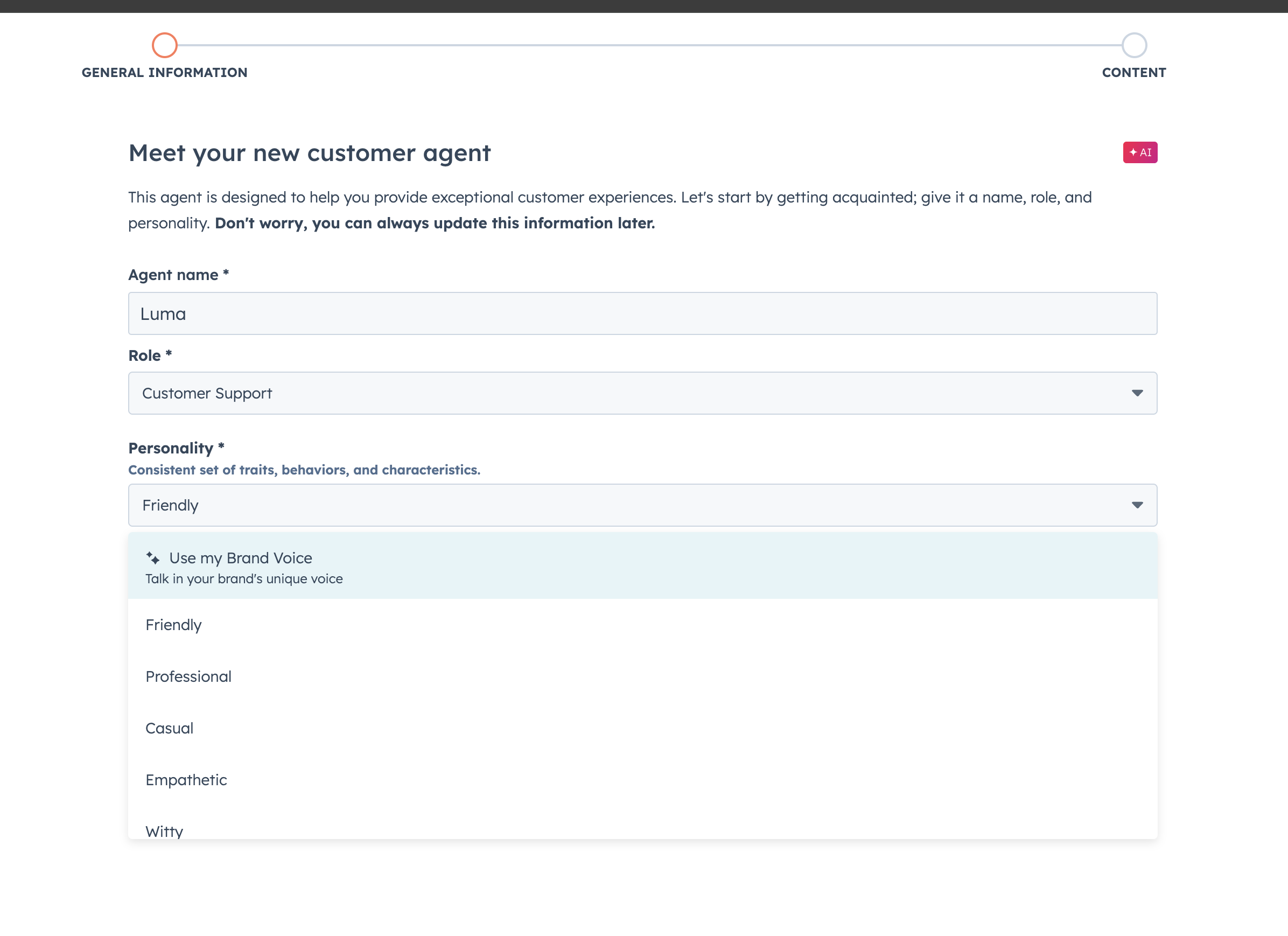 Tilføj brand voice til customer agent