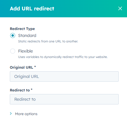 Skærmbillede Hubspot redirects