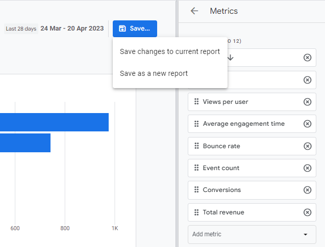 Gem rapport i Google Analytics 4