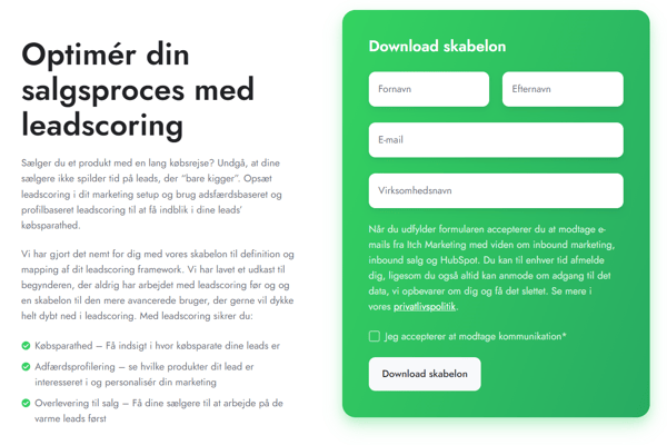 Leadscoring eksempel på formularer