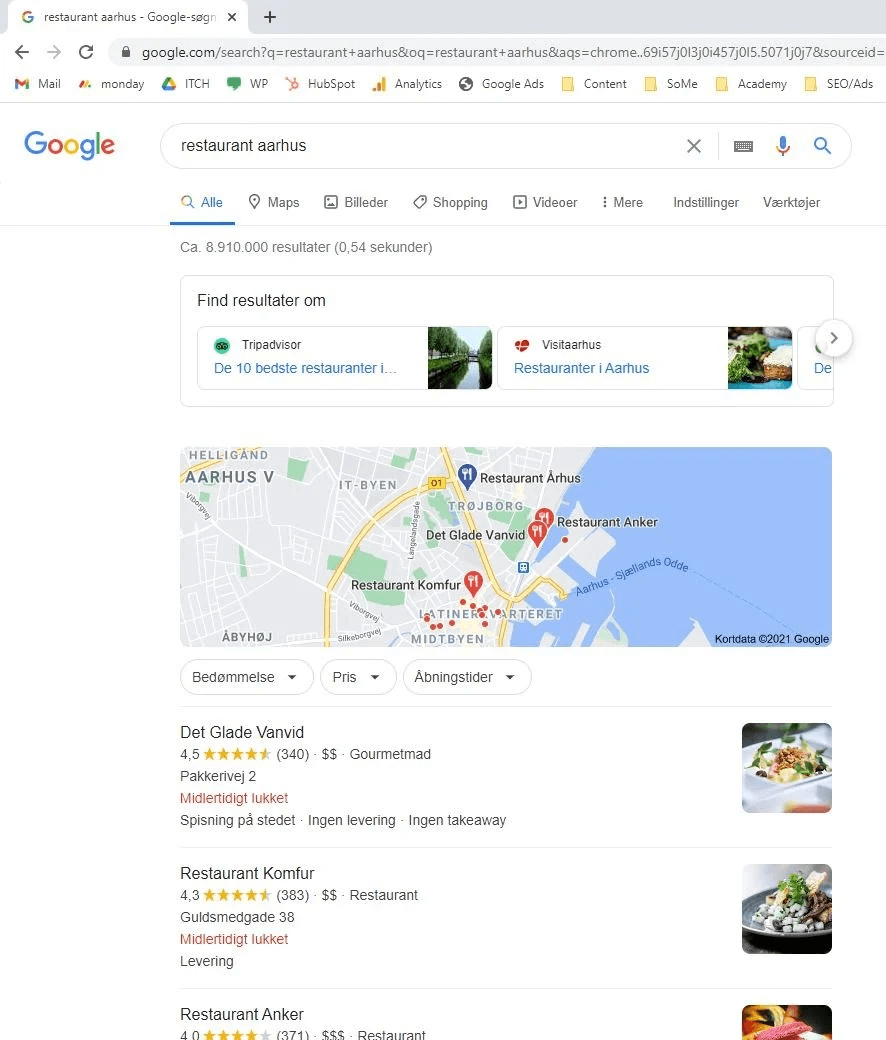 Visning af lokal søgeresultater i Google