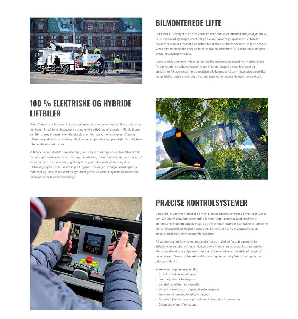 versalift - produkter - sektioner