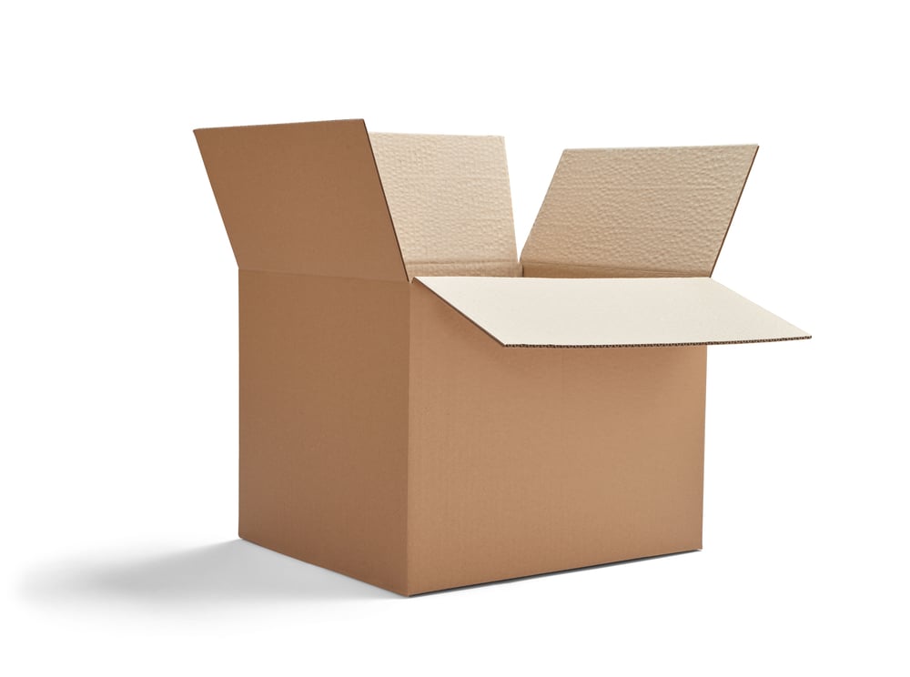 close-up of a cardboard box on white background