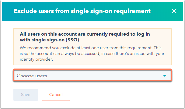 Dialog box for excluding users in HubSpot