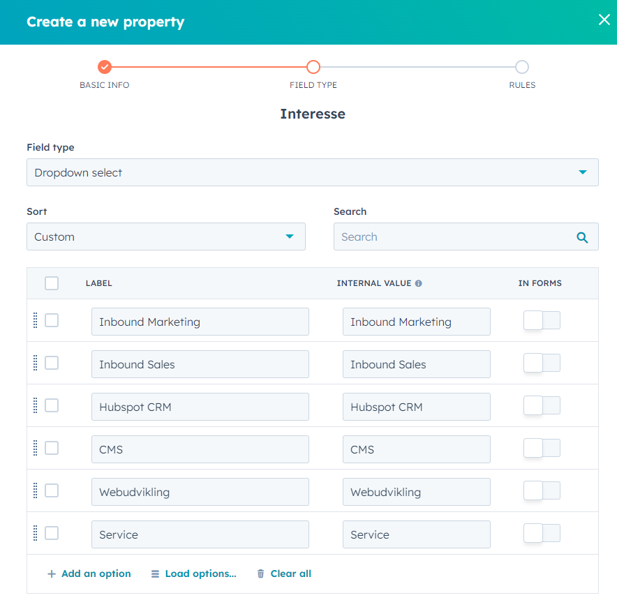 drop-down property interesse