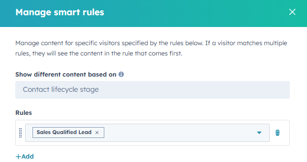 Et eksempel på, hvordan du kan opsætte smart rules i HubSpot