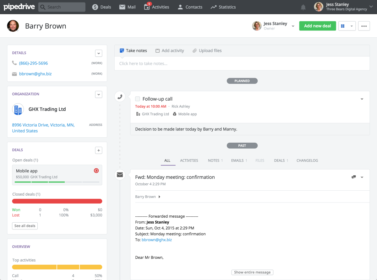 pipedrive interface