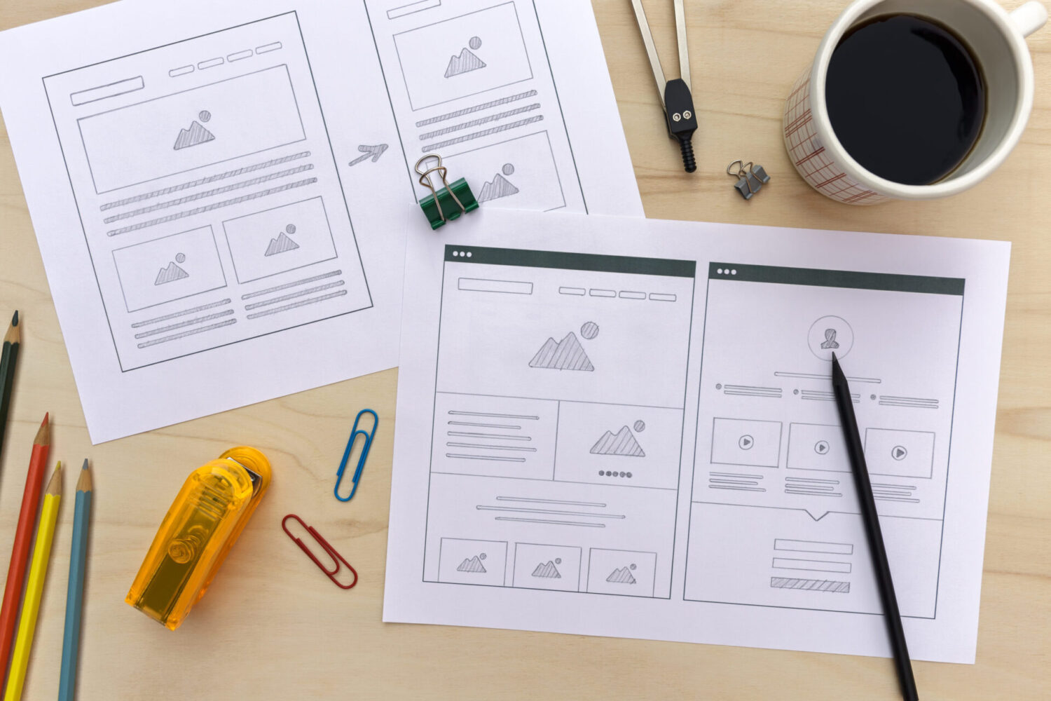 Wireframes fra en landingsside